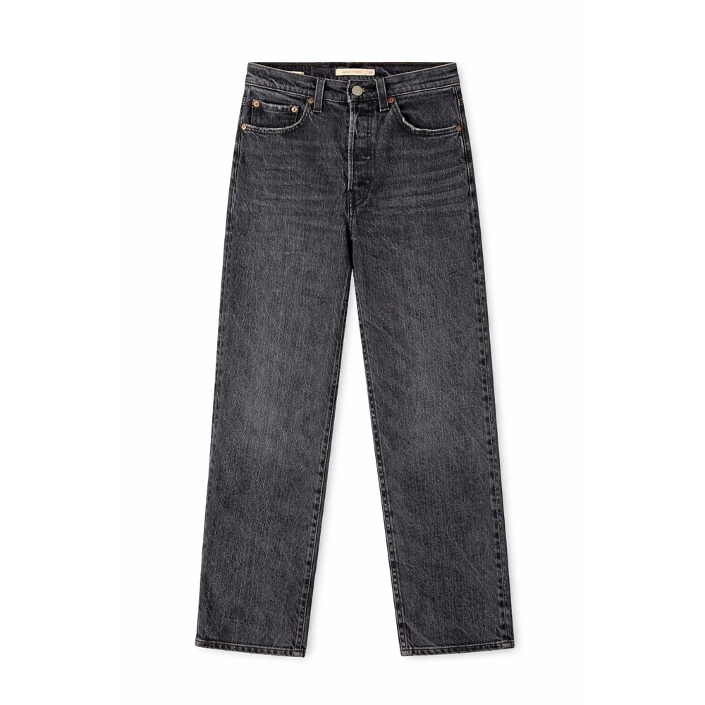Levis Ribcage Straight High Rise Jeans Washed Black Size 24‎ Button Fly Denim